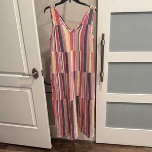 Marine Layer brand, Colorful Striped Maxi Dress with pockets, Size Large
